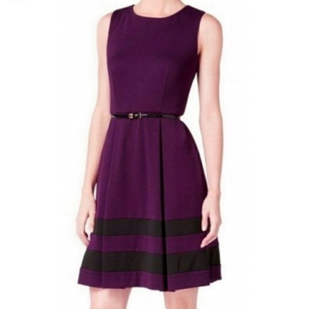 Calvin Klein Fit & Flare dress with black stripe